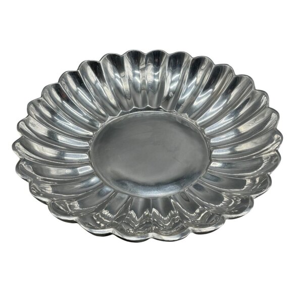 pewter 19.5" circle tray lip ripple old town imports centerpiece made in Mexico - Picture 1 of 12